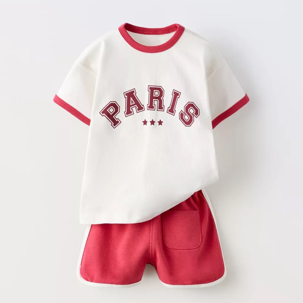 Zara Cream and Red Short Sleeve Tee Paris Design